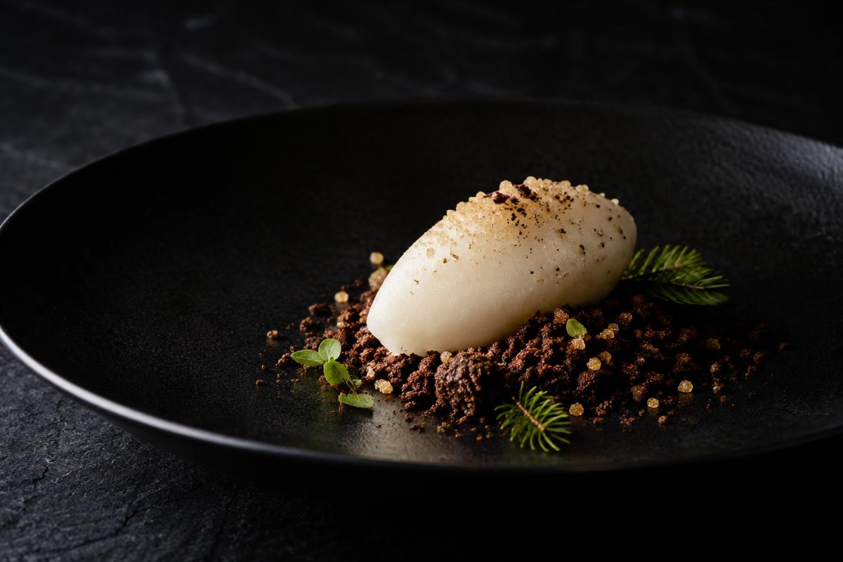Birch sap sorbet, rye crumb