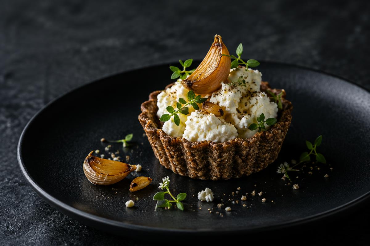 Curd tart, smoked garlic