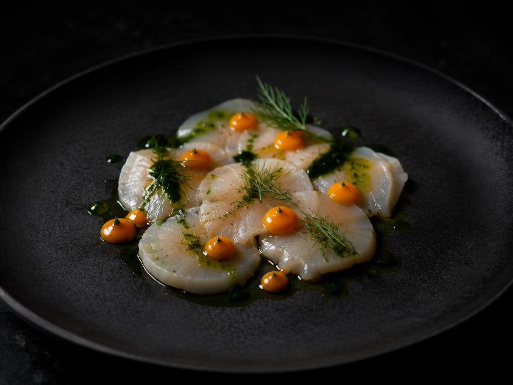Scallop crudo, sea buckthorn