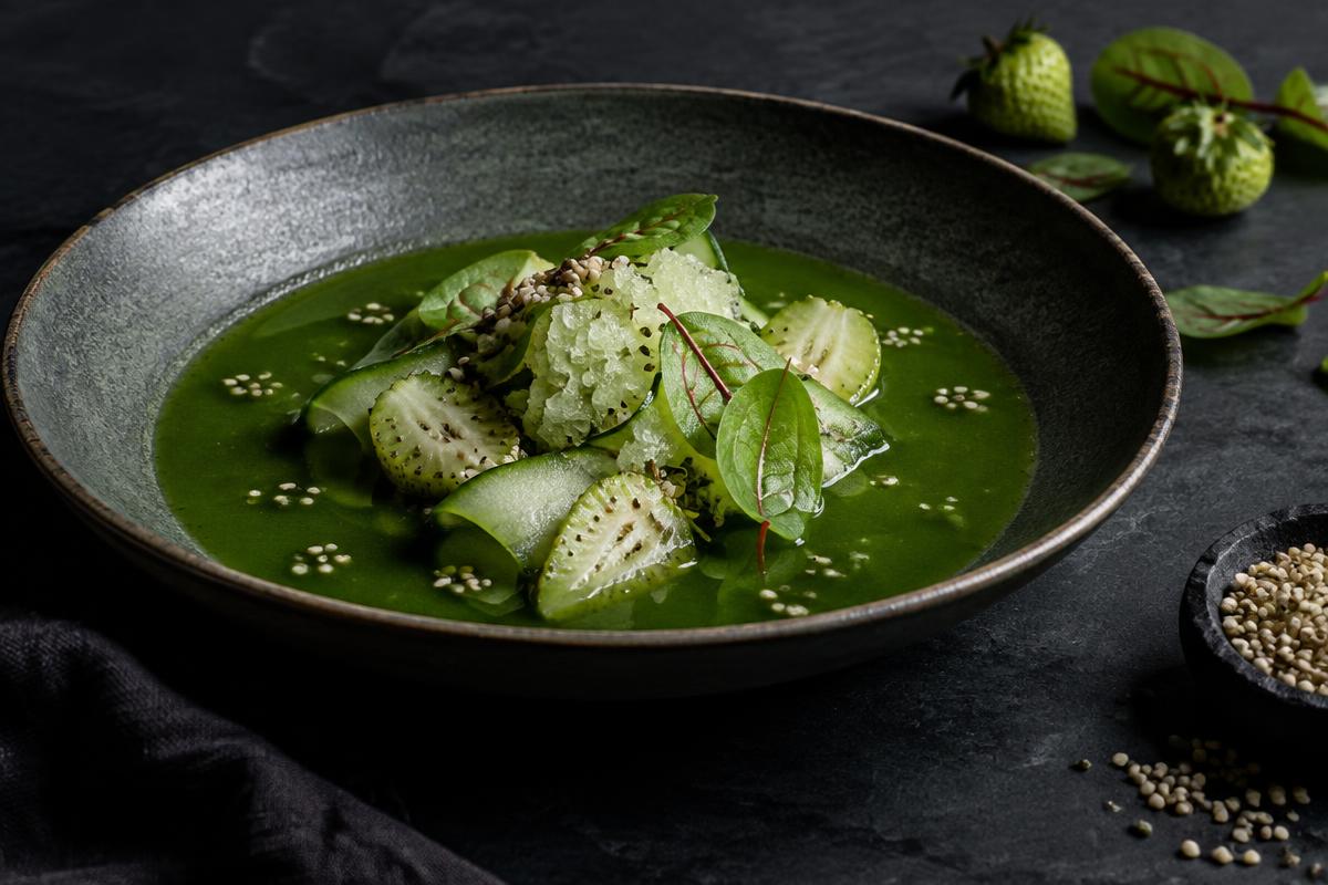 Chilled sorrel, green strawberry