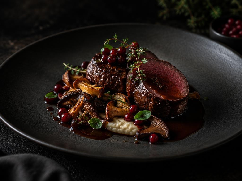 Venison, forest mushrooms, lingonberry